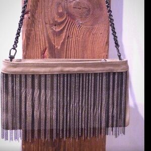 CC Skye Rich Hippie Camel Suede Clutch w/ Chain